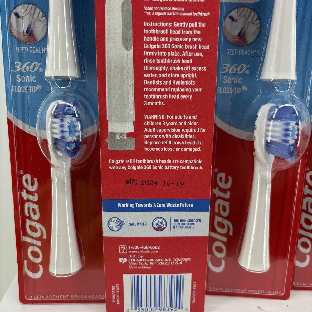 Colgate 360° Sonic Floss-Tip Replacement Toothbrush Brush Head 4 Packs (8 Heads)